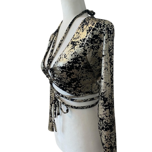 Meraki Womens Metallic Velvet Long Sleeve Cropped Top Size XS Clubbing Party - Picture 3 of 8